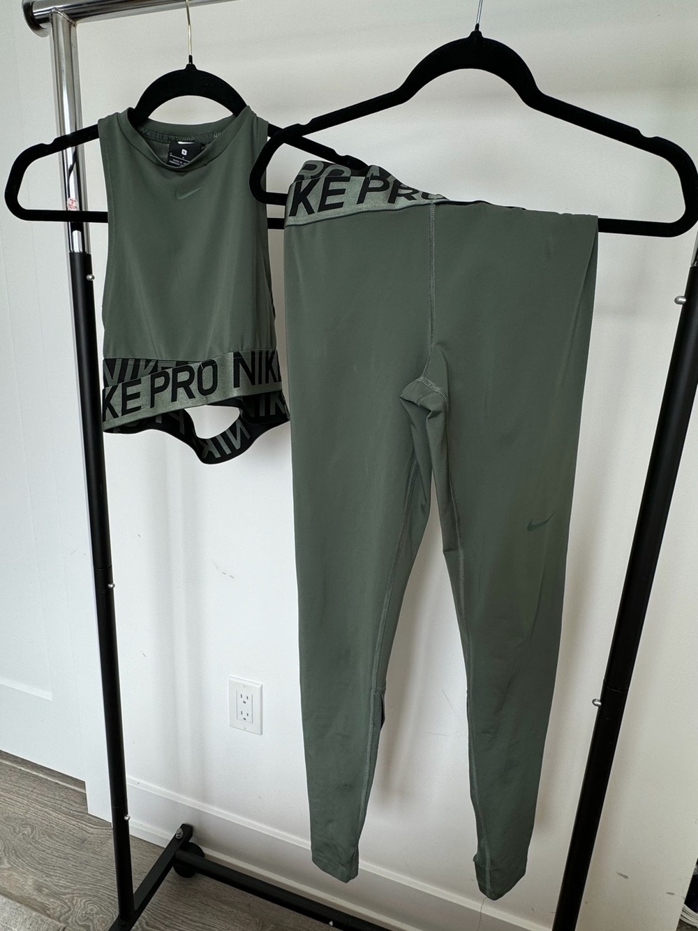 Nike Olive Green Performance Leggings & Cropped Tank Set